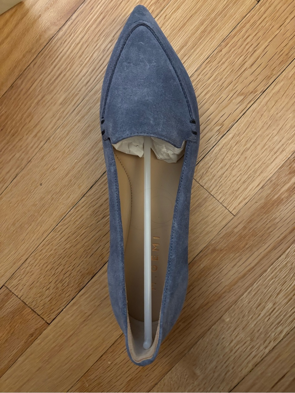M. Gemi Pointed-Toe Suede Flat in Dusty Blue